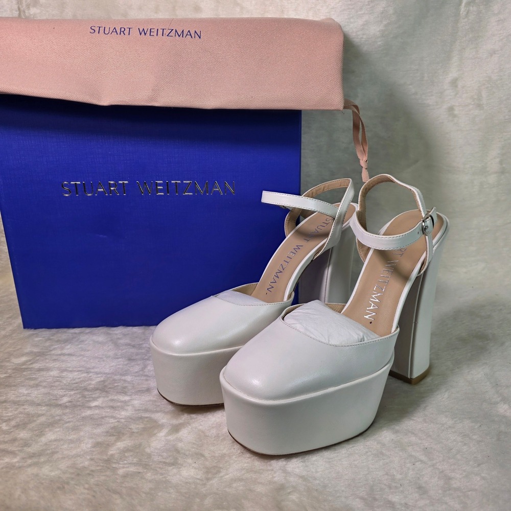 Stuart Weitzman Skyhigh Platform Pumps White Leather Bridal Womens 6.5 NEW